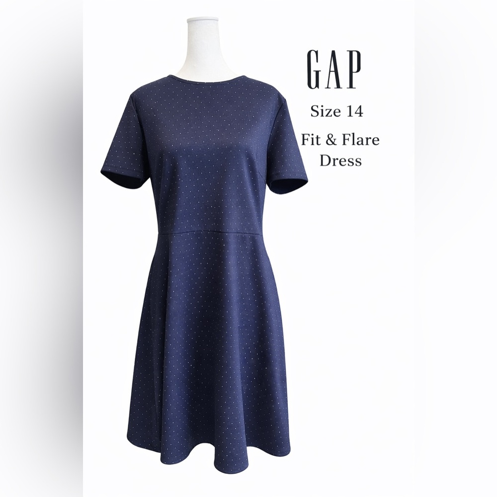 GAP Navy Blue Polka Dot Fit & Flare Dress Size 14